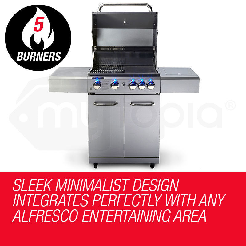 EuroGrille 5 Burner BBQ Outdoor Barbeque Grill Gas Stainless Steel Kitchen