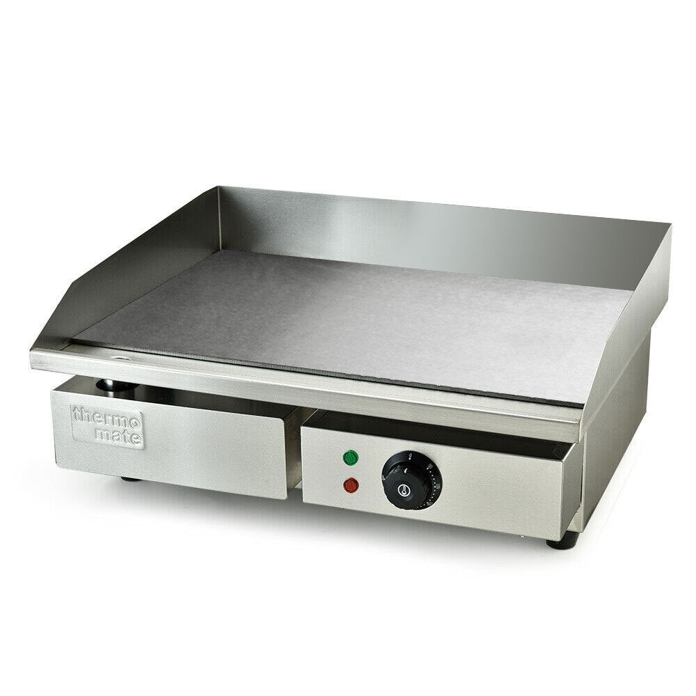 THERMOMATE Commercial Electric Griddle, 2400W Stainless Steel 55x35cm Countertop