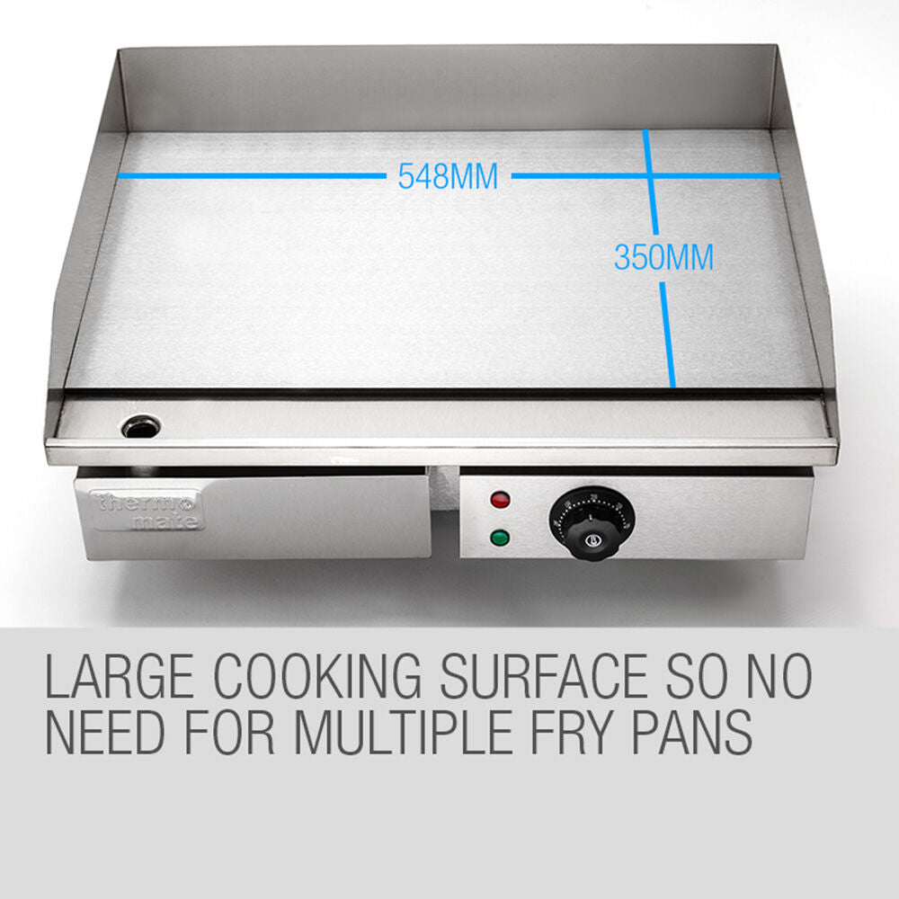 THERMOMATE Commercial Electric Griddle, 2400W Stainless Steel 55x35cm Countertop