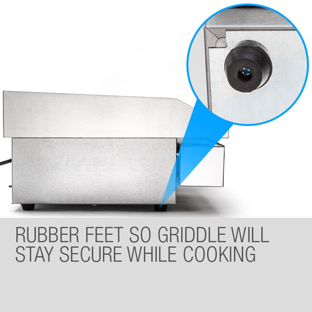 THERMOMATE Commercial Electric Griddle, 2400W Stainless Steel 55x35cm Countertop