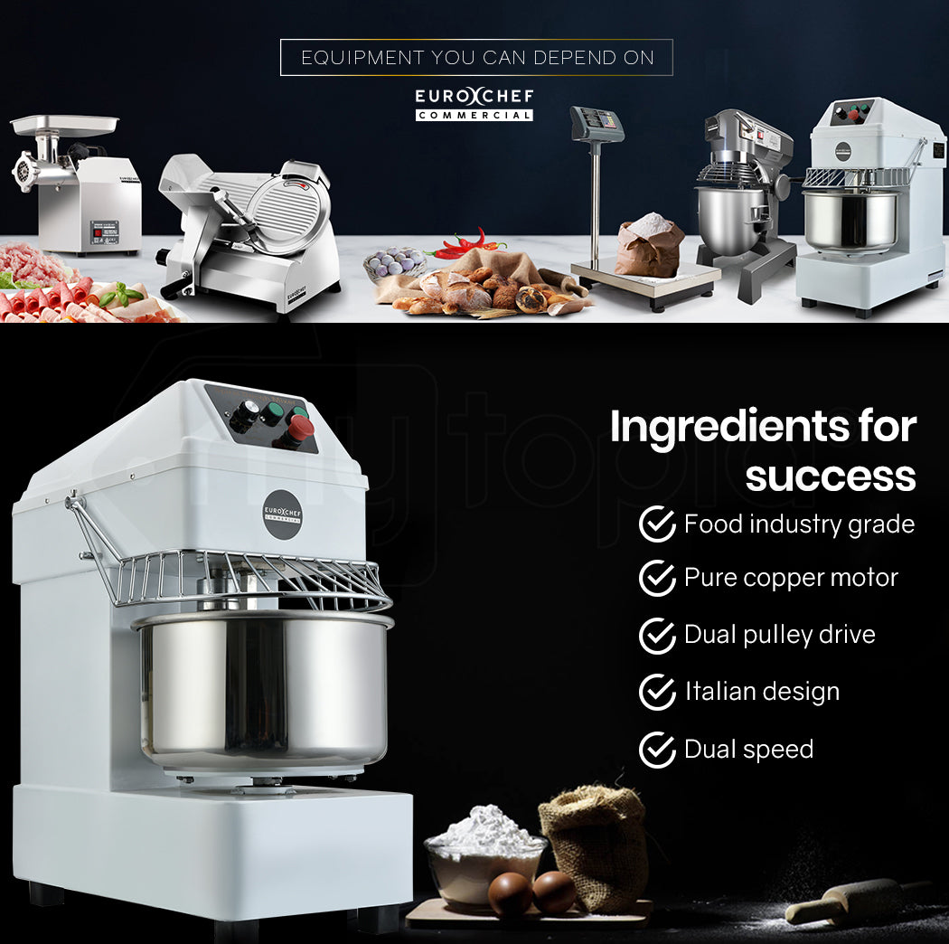 EUROCHEF Commercial 30L 1800W Spiral Dough Mixer Machine, 2 Speed