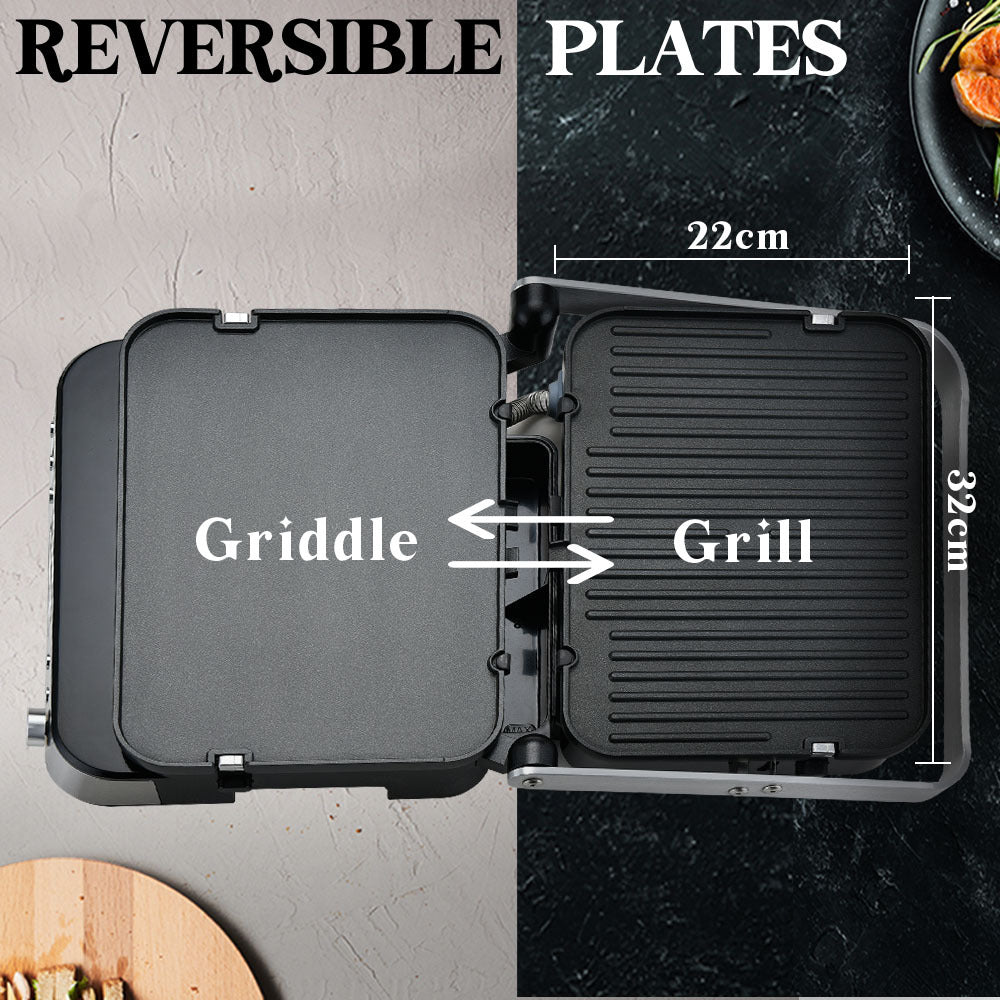 EUROCHEF 4-in-1 Smart Multi Contact Grill and Sandwich Panini Press, with Waffle Maker Plates