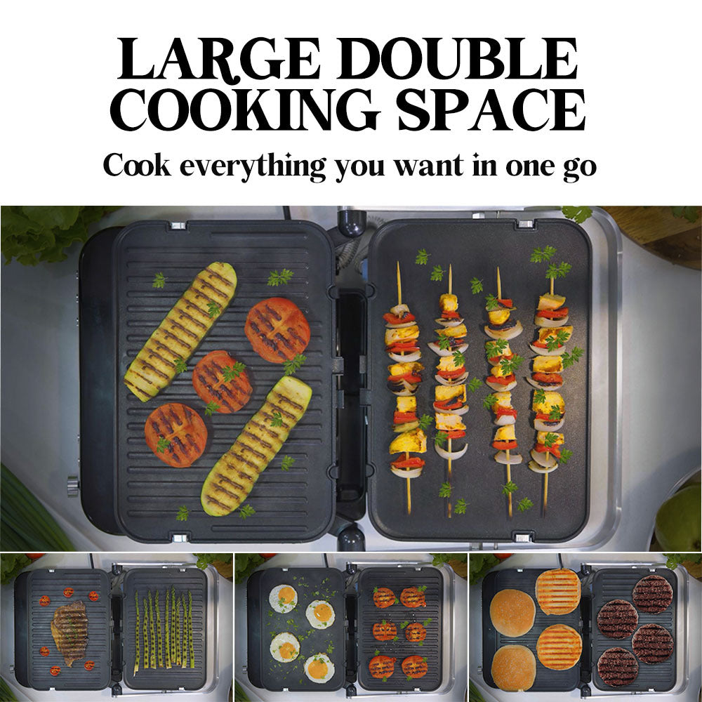 EUROCHEF 4-in-1 Smart Multi Contact Grill and Sandwich Panini Press, with Waffle Maker Plates