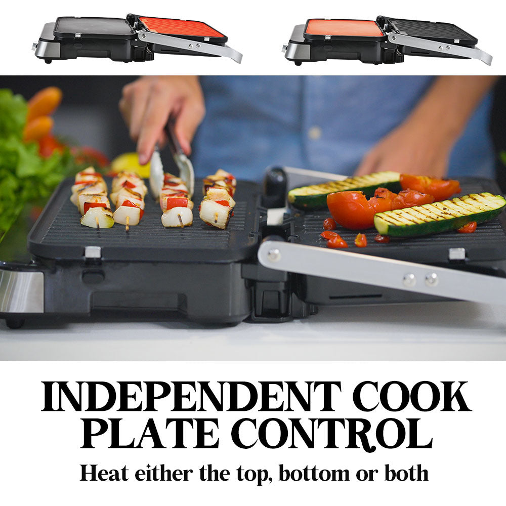 EUROCHEF 4-in-1 Smart Multi Contact Grill and Sandwich Panini Press, with Waffle Maker Plates