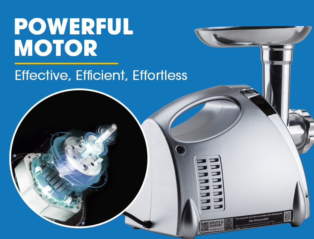 EUROCHEF ElEUROCHEF Electric Meat Grinder, Stainless Steel Mincer Sausage Filler Kibbe Maker, Silverctric Meat Grinder, Stainless Steel Mincer Sausage Filler Kibbe Maker, Silver