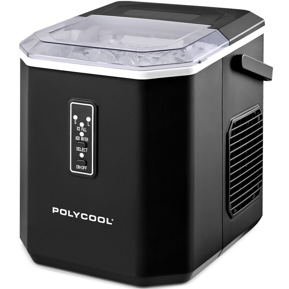 POLYCOOL Portable Ice Maker Machine, Automatic, 12kg/day, Auto Clean, with Scoop and Removable Basket, Black
