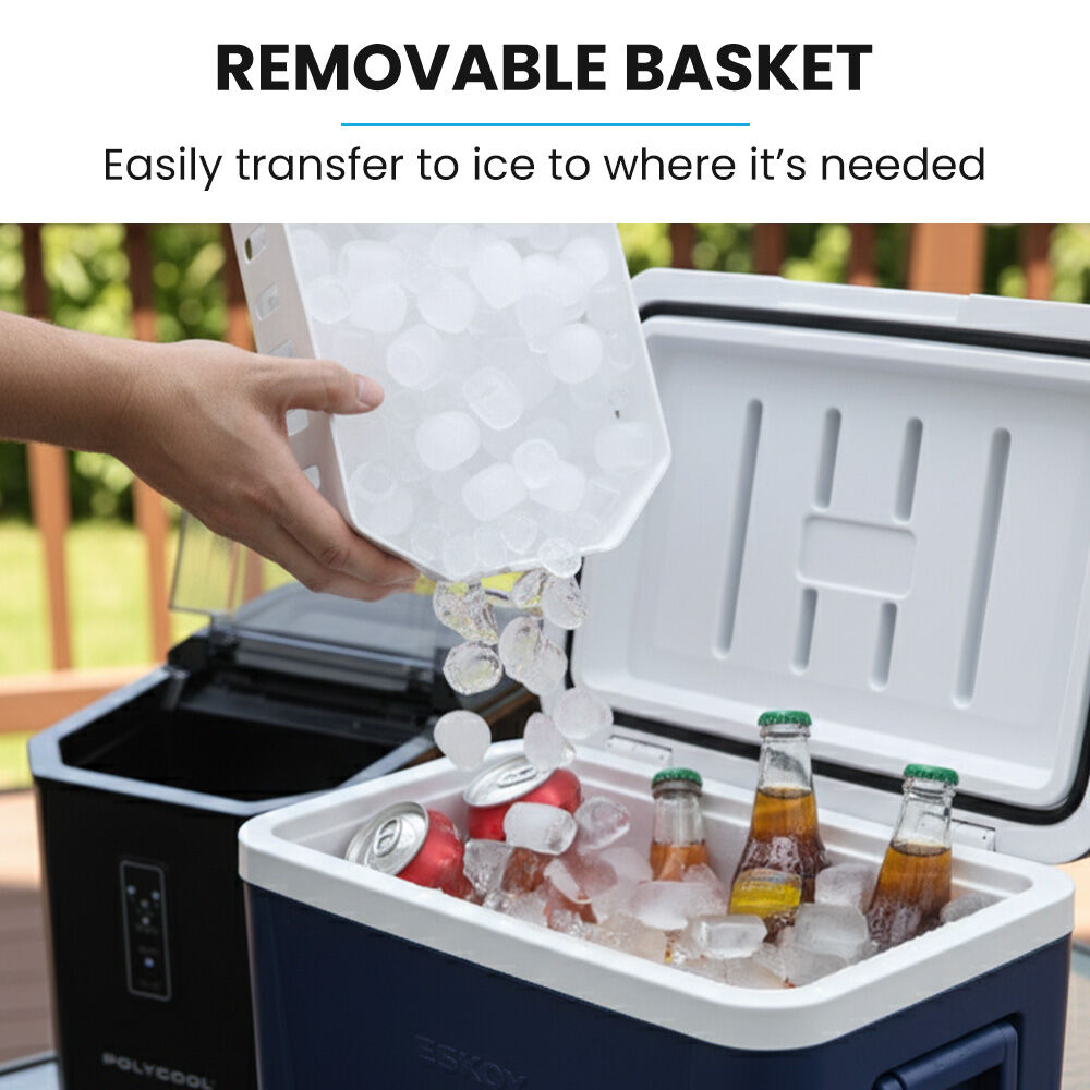 POLYCOOL Portable Ice Maker Machine, Automatic, 12kg/day, Auto Clean, with Scoop and Removable Basket, Black