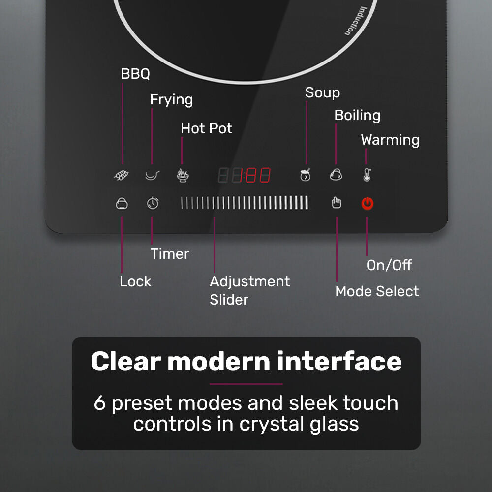 EUROCHEF Induction Cooktop, 2000W, 9 Heat Levels, Fast Electric Portable Cooker, Touch Controls with Slider