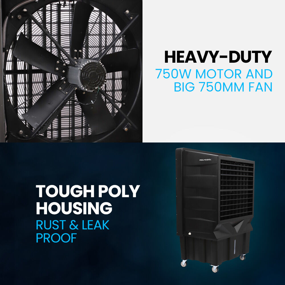POLYCOOL 130L 750W Evaporative Air Cooler, Commercial Industrial Grade, Remote Control, Purifier, Humidifier, Fan