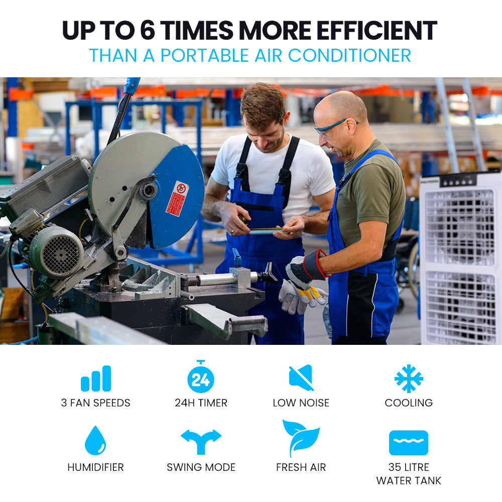 POLYCOOL 35L 220W Evaporative Air Cooler Portable Industrial Fan, Purifier, Humidifier, Remote Control