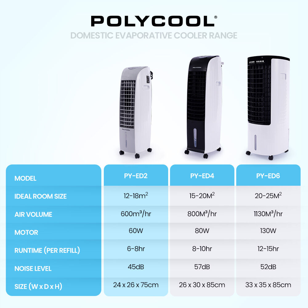 POLYCOOL 6L Evaporative Air Cooler Portable Household Fan, Purifier, Humidifier, Remote Control, White and Grey