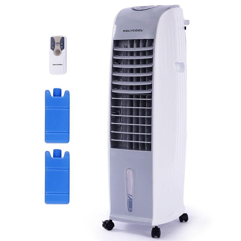 POLYCOOL 8L Evaporative Air Cooler Portable Home Fan, Purifier, Humidifier, Remote Control, Grey and White