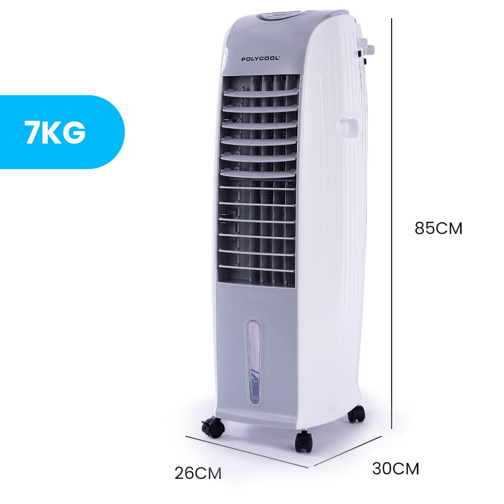 POLYCOOL 8L Evaporative Air Cooler Portable Home Fan, Purifier, Humidifier, Remote Control, Grey and White