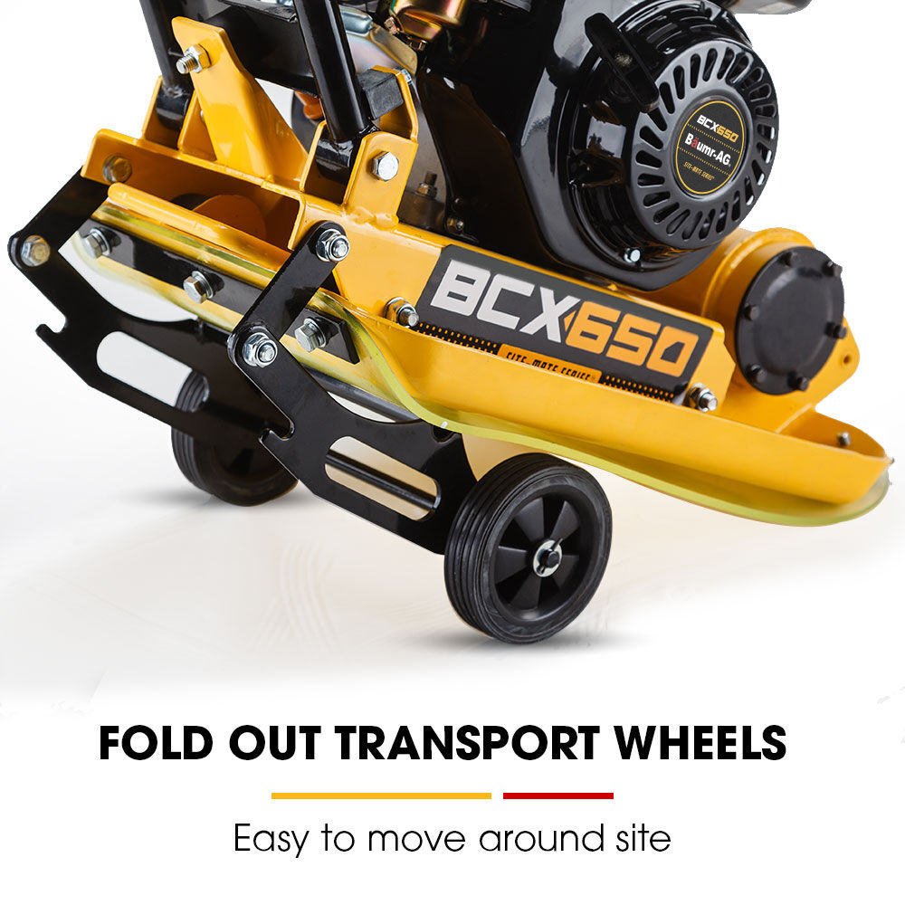 BAUMR-AG 60kg 370x510mm 6.5HP Plate Compactor, Paver Pad, Transport Wheels