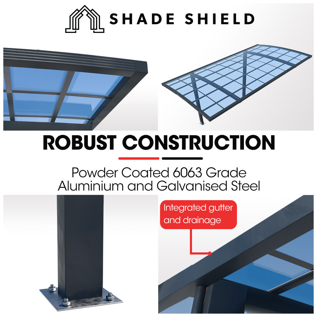 SHADE SHIELD Single Cantilever Carport 3.0m x 5.5m x 2.98m, Aluminium Alloy Frame, Polycarbonate Roof, Shelter for Car or Outdoor Living