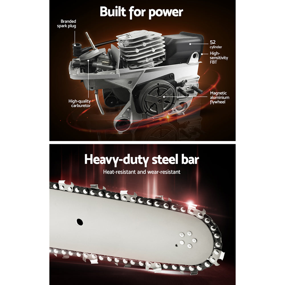 Giantz Chainsaw Petrol 92CC 24 Bar Commercial E-Start Pruning Chain Saw