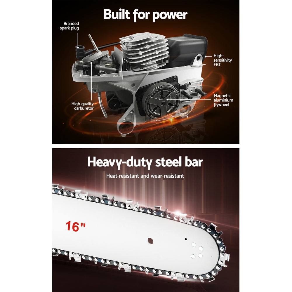 Giantz Chainsaw Petrol 45CC 16 Bar Commercial E-Start Pruning Chain Saw