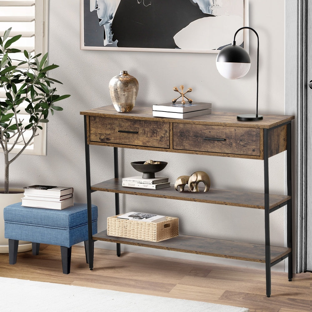 Oikiture 3-Tier Console Table with 2 Drawers
