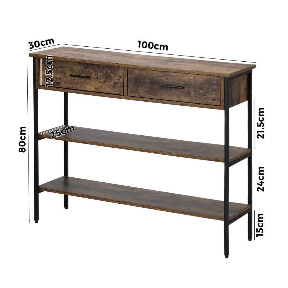 Oikiture 3-Tier Console Table with 2 Drawers