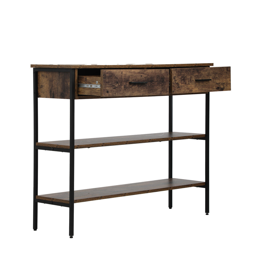 Oikiture 3-Tier Console Table with 2 Drawers