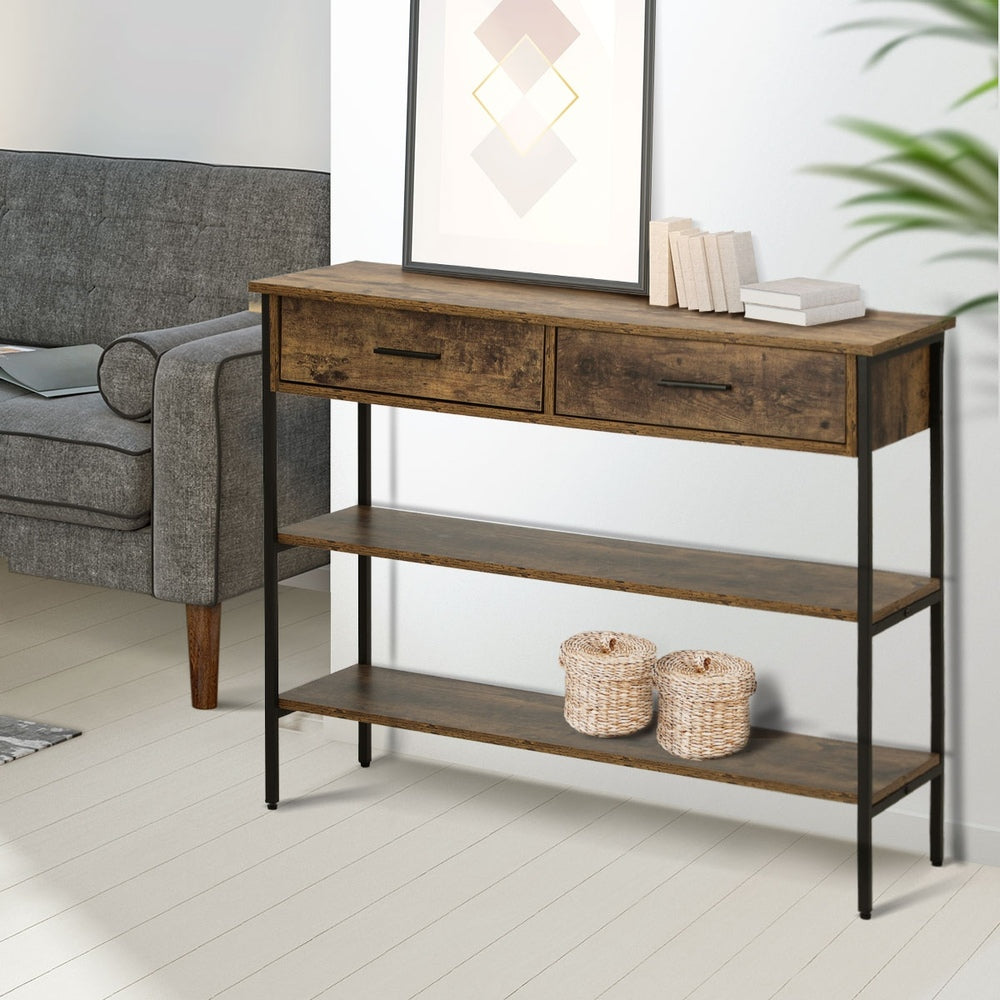 Oikiture 3-Tier Console Table with 2 Drawers