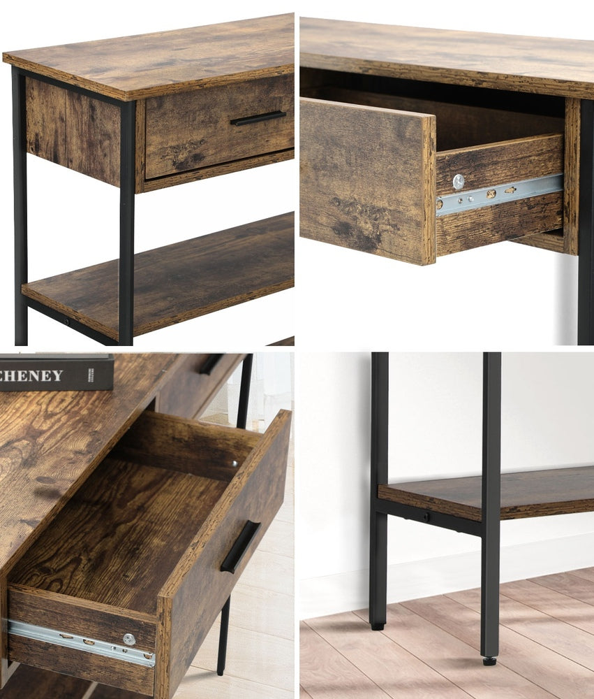 Oikiture 3-Tier Console Table with 2 Drawers