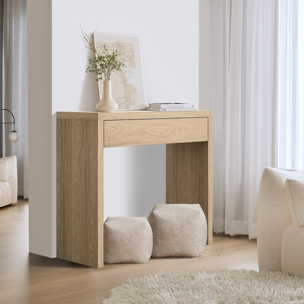 Oikiture Console Table Wood with Drawer Natural