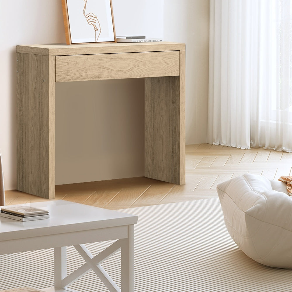 Oikiture Console Table Wood with Drawer Natural