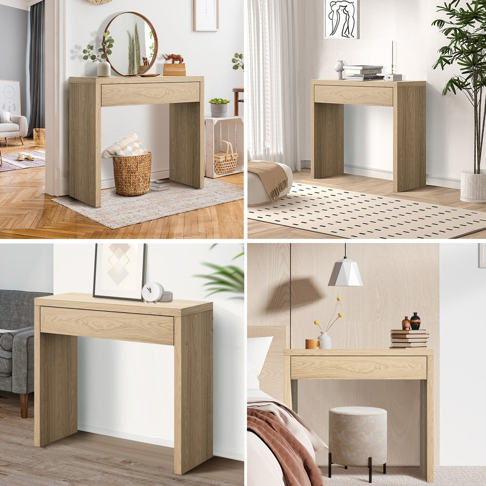 Oikiture Console Table Wood with Drawer Natural