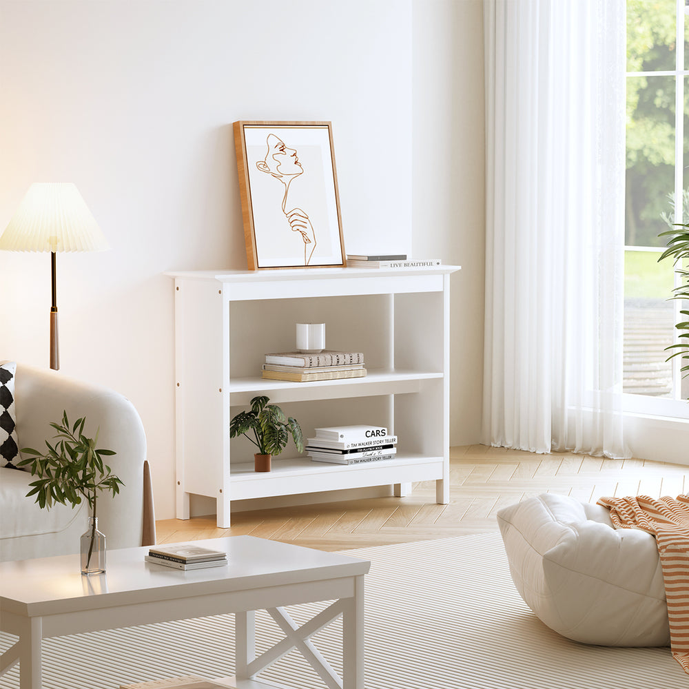 Oikiture 3-Tier Console Table Open Shelf Wooden White