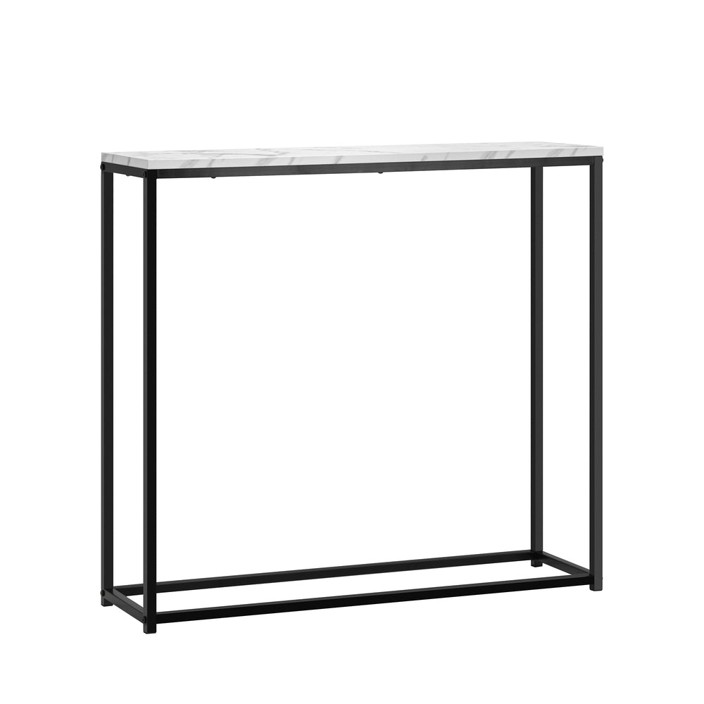 Oikiture Console Table Marble-look Iron Black&White