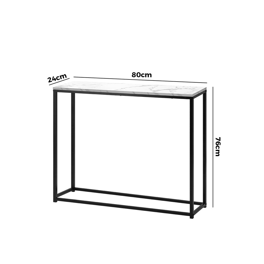 Oikiture Console Table Marble-look Iron Black&White