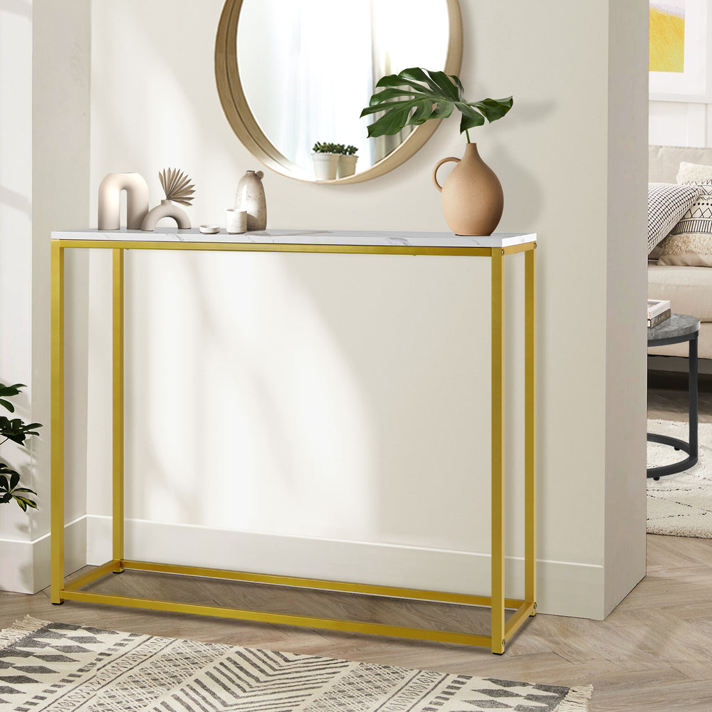 Oikiture Console Table Marble-look Iron Gold&White