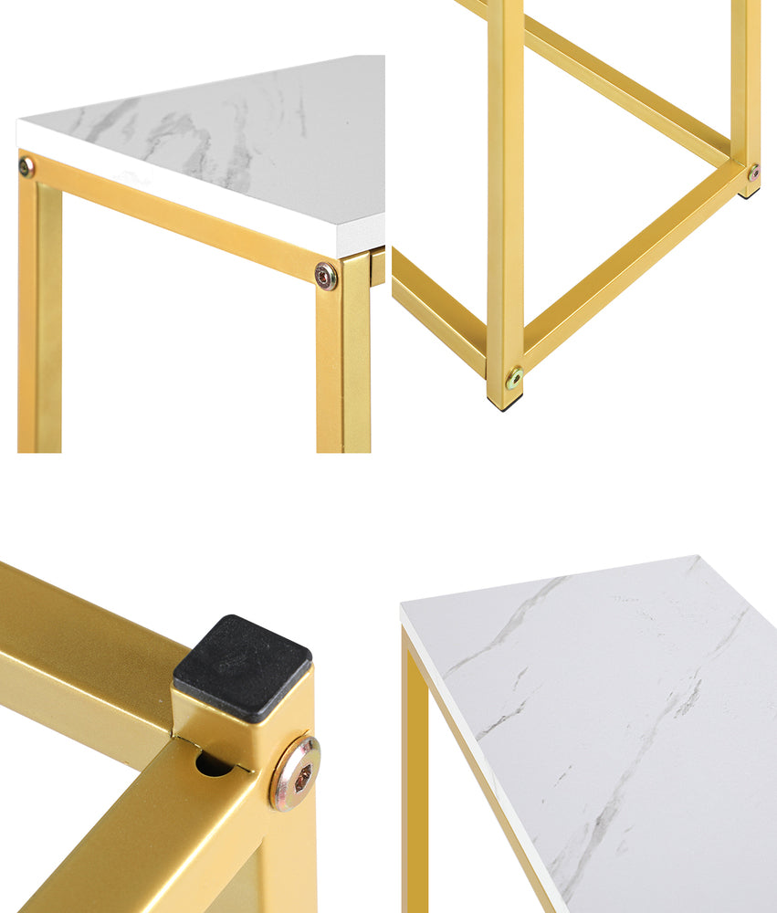 Oikiture Console Table Marble-look Iron Gold&White