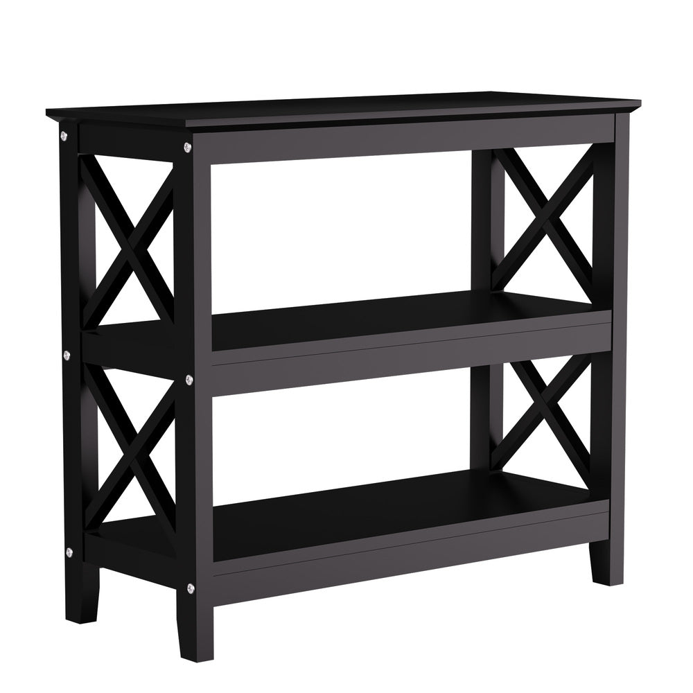 Oikiture 3-Tier Console Table X-Design Wooden Black