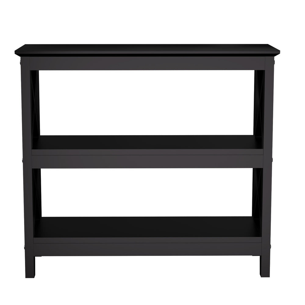 Oikiture 3-Tier Console Table X-Design Wooden Black