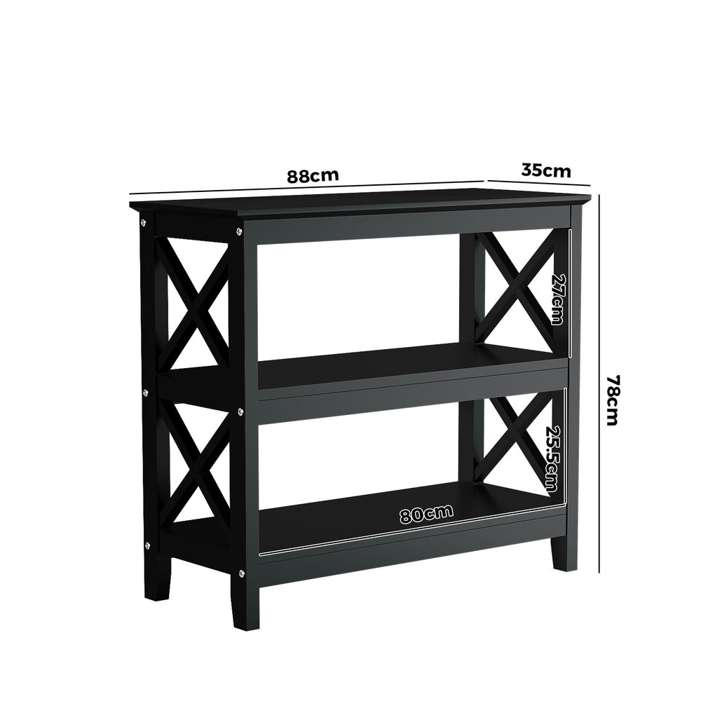 Oikiture 3-Tier Console Table X-Design Wooden Black