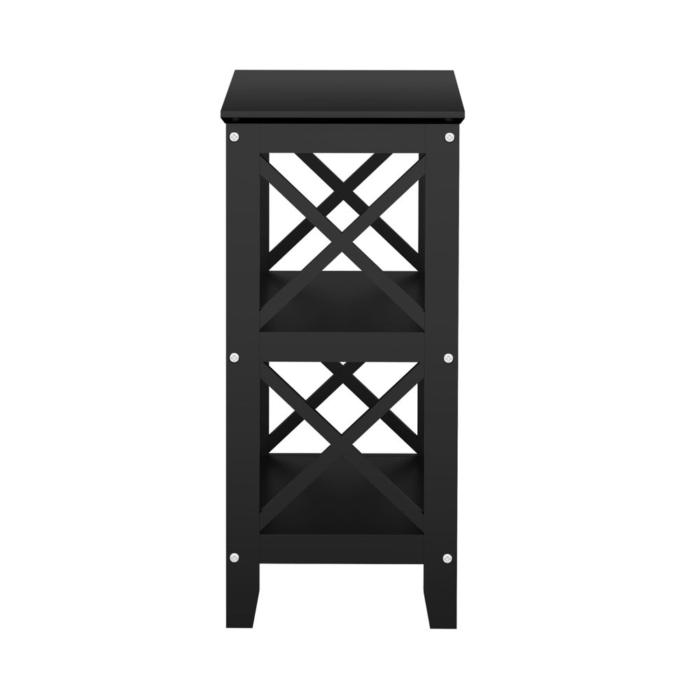 Oikiture 3-Tier Console Table X-Design Wooden Black