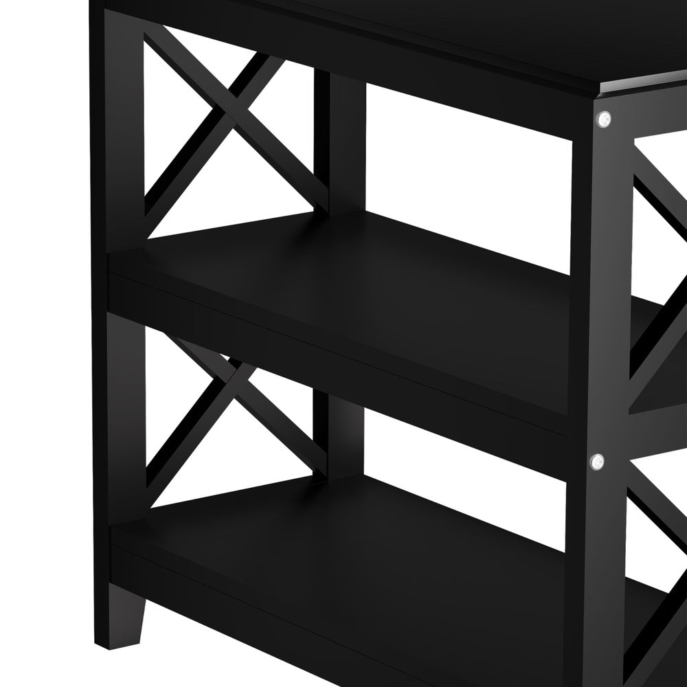 Oikiture 3-Tier Console Table X-Design Wooden Black