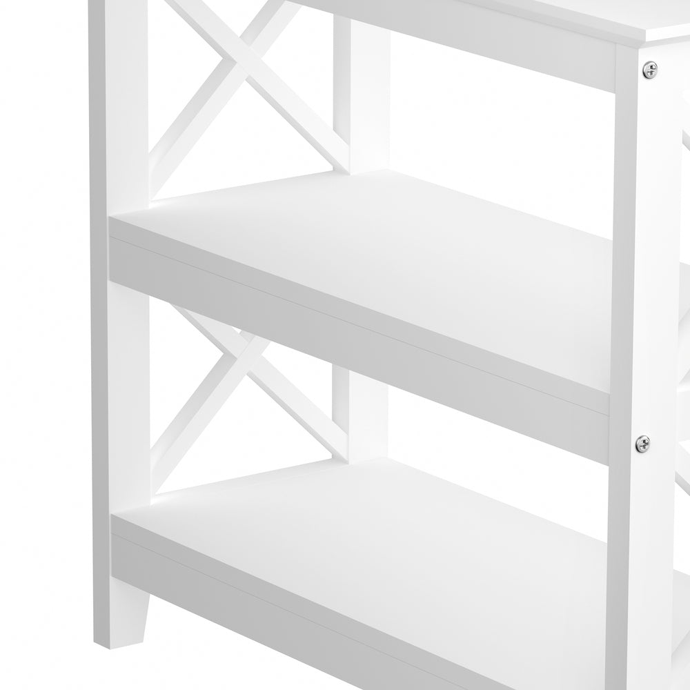 Oikiture 3-Tier Console Table X-Design Wooden White