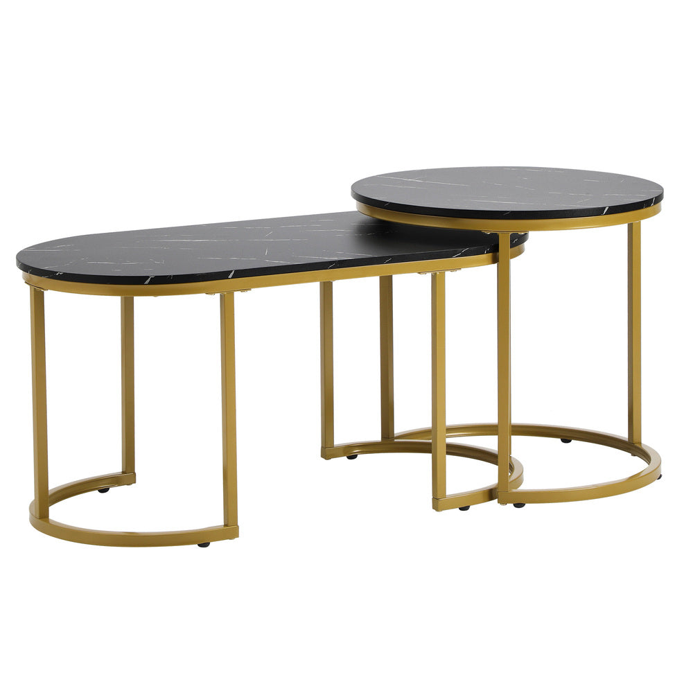 Oikiture Nesting  Coffee Table Set of 2 Marble Effect Gold Black