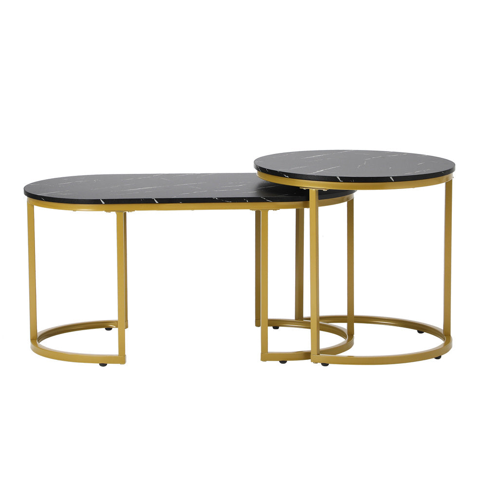 Oikiture Nesting Coffee Table Set of 2 Marble Effect Gold Black