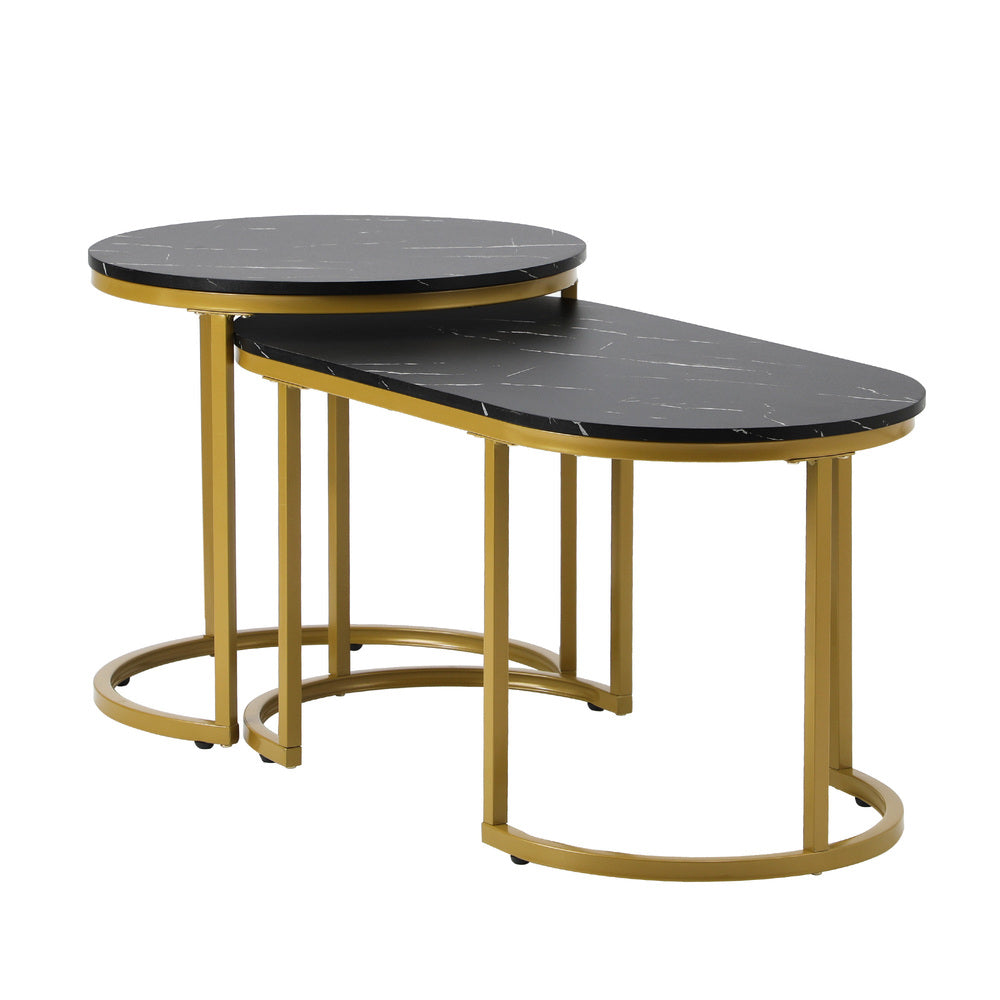 Oikiture Nesting  Coffee Table Set of 2 Marble Effect Gold Black