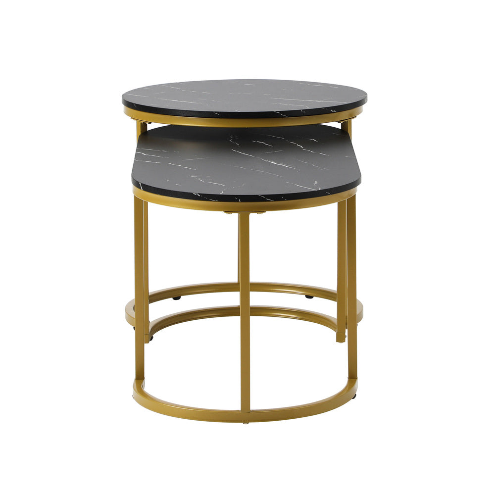 Oikiture Nesting  Coffee Table Set of 2 Marble Effect Gold Black