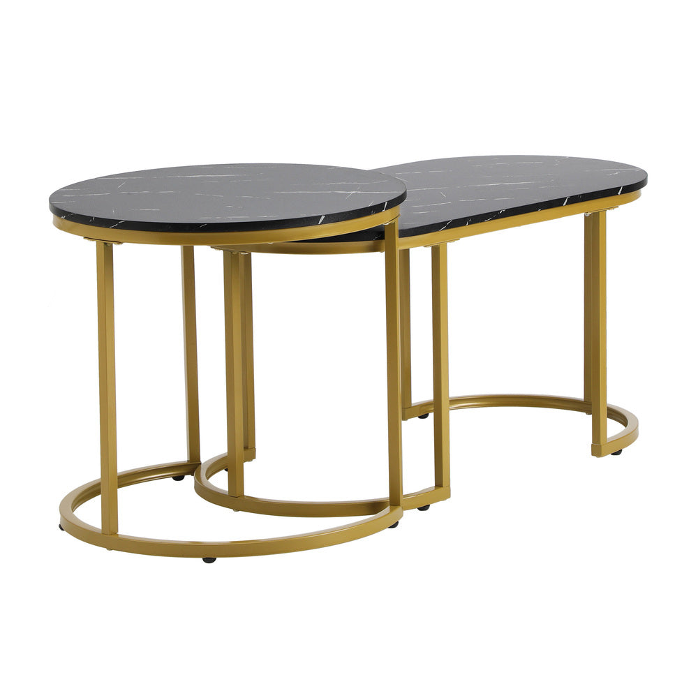 Oikiture Nesting  Coffee Table Set of 2 Marble Effect Gold Black