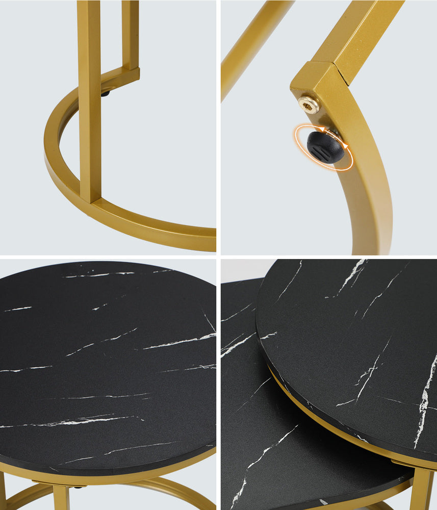 Oikiture Nesting  Coffee Table Set of 2 Marble Effect Gold Black