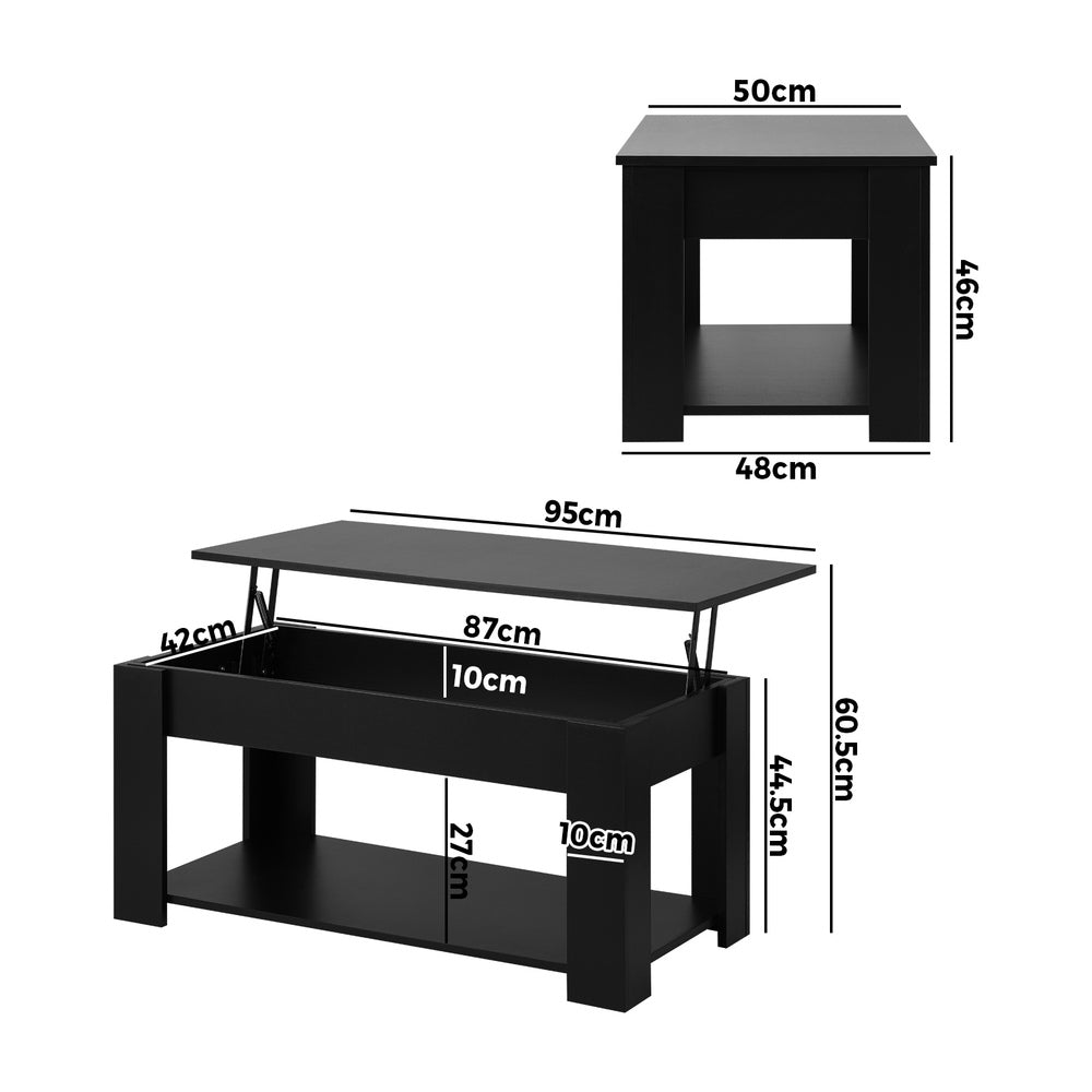 Oikiture Coffee Table with Lift Up Top Storage Space Wooden Black