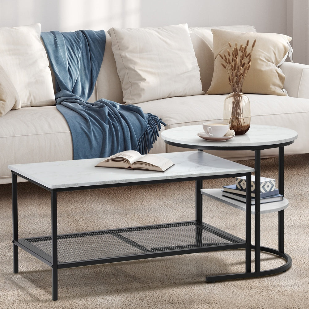 Oikiture Nesting Coffee Table Set of 2 Detachable Faux Marble