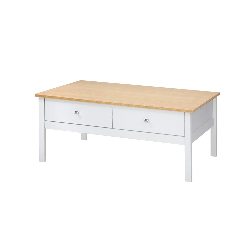 Oikiture Coffee Table Storage Drawers Natural White