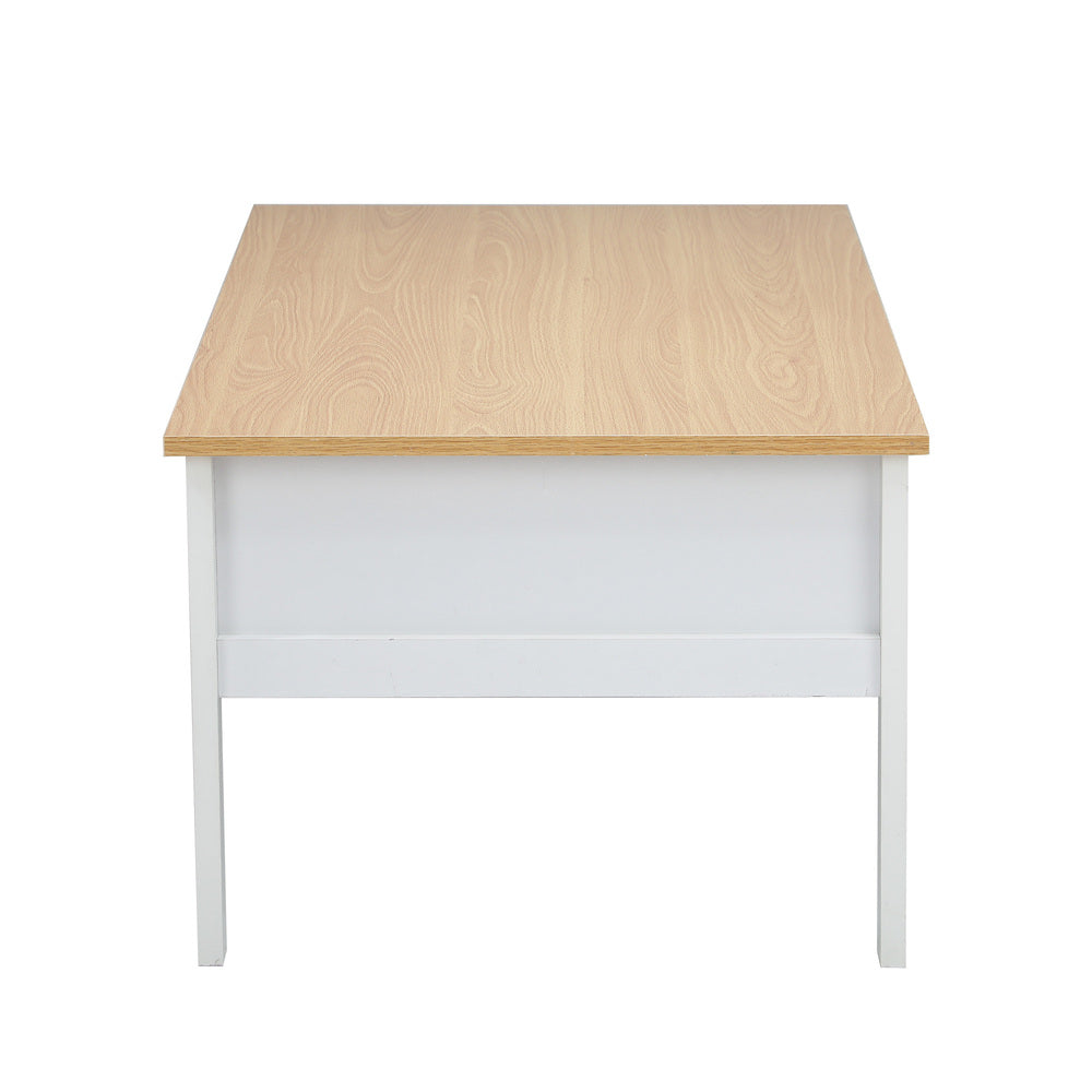 Oikiture Coffee Table Storage Drawers Natural White